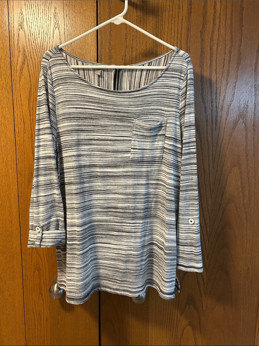 Talbots Striped Boatneck Long-Sleeve Tee in Gray and White